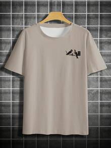 2025 Spring/Summer Bestselling New Japan Style Insect, Bird, Floral Print Short Sleeve T-Shirt - Khaki - View 3