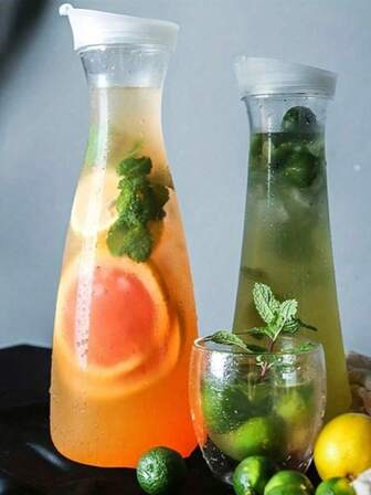 1 件透明亚克力果汁饮料壶，冷果汁玻璃水壶，塑料果汁容器壶透明窄颈饮料玻璃水壶含羞草酒吧饮料壶适用于户外野餐派对茶、餐厅、酒吧、海滩度假必需品