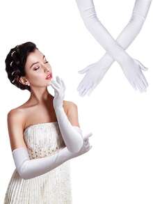 1 双长手套女式缎面手套 21 英寸长手套女式花式歌剧手套肘长手套服装 - 白色2 - 查看 3