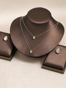 rakol 3Pcs Fashion Elegant Waterdrop Cubic Zirconia Necklace & Earrings Jewelry Set, Suitable For Women Daily, Party, And Decoration