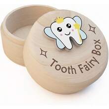 Caja del Hada de los Dientes, caja de madera tallada con diente en 3D, almacena dientes perdidos para niños, fácil de transportar, tamaño adecuado, caja de recuerdos de dientes caídos para niño o niña (B-Wings-T) - Marrón 3 - Ver 2