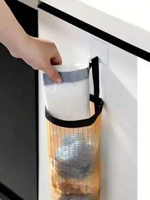 1pc Hanging Garbage Bag Holder, Foldable Breathable Mesh Hanging Plastic Bag Dispenser, Garbage Bag Organizer, Household Kitchen Accessory, Wall Mounted Trash Bag Holder (Random Color & Style) - Black - View 4