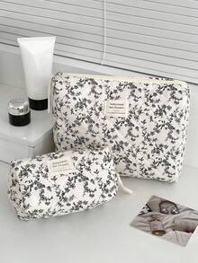 1件/套 花卉图案化妆包，便携式旅行化妆包，拉链化妆品收纳包