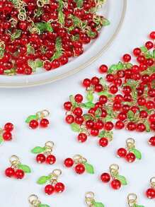 10pcs Double Head Clear Glass Beaded Cherry Pendant, Cute Small Fruit Pendant For Bracelet, Necklace, Earrings, Phone Charm, DIY Handcraft