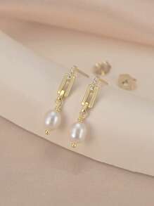 ORSA JEWELS 1 par de pendientes de plata de ley 925 con perlas de agua dulce en forma de gota y circonita brillante, diseño de clip de papel como joyas de mujer para regalo de cumpleaños, Día de San Valentín, boda, compromiso y uso diario