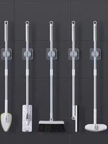 1/4 piezas Soporte para trapeador sin taladrar, Gancho para trapeador de baño, Ganchos adhesivos multiusos para colgar escobas