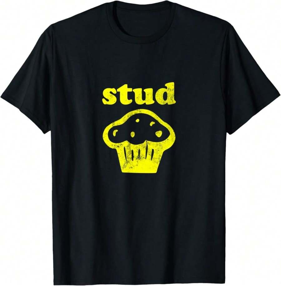 Stud Muffin Shirt T-Shirt Gift For Campers Luxury Gift For Her,Funny Graphic T Shirts,100 Percent Cotton T Shirt,Oversize,S-XXXL - Black - View 1