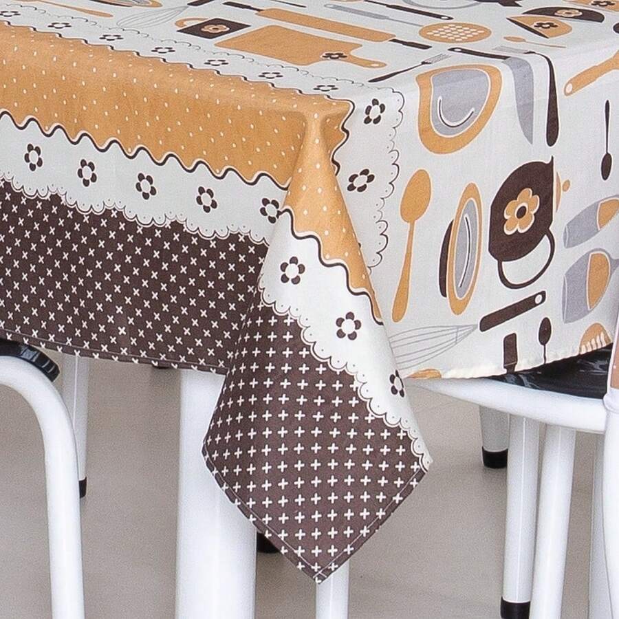 Oxford Tablecloth Rectangular Polyester Plain 4 To 12 Seats Living Room Kitchen Dining Luxury Modern Washable Premium Fabric - Camel - View 1