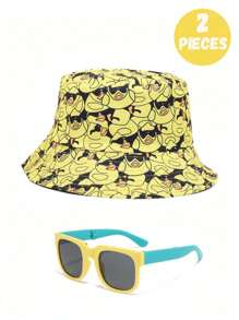 2 peças de boné de beisebol amarelo fofo e casual e óculos dobráveis para adolescentes, adequados para passeios diários, férias na praia ao ar livre, sombreamento e proteção solar