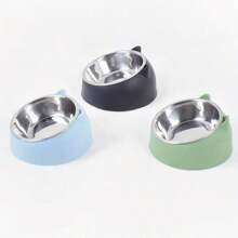 1pc 15° Tilted Stainless Steel Bowl With Cute Cat Ear Design