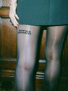 1 pieza Pantimedias transparentes estampado letras negro gótico para mujer, ajuste ceñido - Apto para mujeres que pesan 110 libras o menos