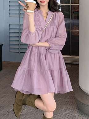Summer High-End French Style Tummy Slimming Fashionable Chic Puff Sleeve Dress