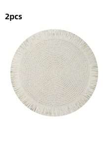 2 piezas/8 piezas Manteles individuales redondos de 15 pulgadas de fibra de papel tejida con borlas, resistentes al calor, decoración de vajilla de hotel y restaurante, decoración de mesa de comedor y sala de estar, antideslizante, adecuado para reuniones en el hogar y fiestas de boda