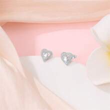 A Pair Of S925 Sterling Silver Diamond Stud Earrings Collection, The Diamond Of Love: Sterling Silver And Diamond Stud Earrings Fashion Collection