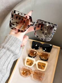2/3/5pcs Women Plastic Gradient Leopard Colorful Square Frame Ombre Lens All-Match Best Friend Style Perfect Stylish Eyeglasses Combination For Business Casual Woman,Street Snap,Weekend Outfit Accessories