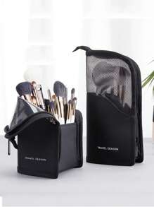 1pc Makeup Brush Case With Zipper,Transparent Pvc Waterproof Travel Makeup Brush Holder ,Portable Makeup Brush Bag, Professional Cosmetic Bag ,Artist Storage Bag, Essentials Stand-Up Foldable Makeup Cup For Home,Gift,Vacation ,Travel
