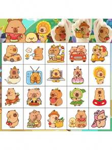 5/10/20/30/40/60 szt./zestaw uroczych tymczasowych naklejek tatuażowych z kapibarą, naklejki z tatuażami z kapibarą, naklejki DIY na prezent urodzinowy, akcesoria na imprezę z motywem zwierząt, naklejki dekoracyjne na imprezę, [losowe, mieszane, 20 szt./zestaw, jeden rozmiar]