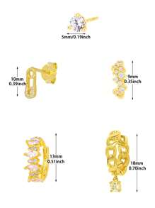 5 Pcs Classic 24K Gold Plated Cubic Zirconia Stud Earrings For Women Zirconia Hoop Dangle Earrings Set