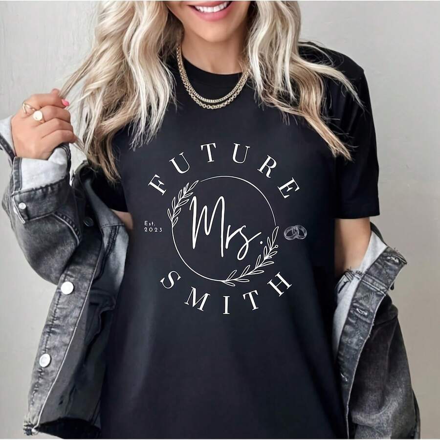Personalized Engaget Future Mrs Shirt, Custom Fiance Name Swea, In My Engaged Era, Engaget Gift, Bachelorette Bridal Shower - Black - View 1