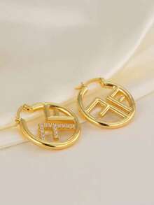 1件装字母F高端耳环轻奢小众设计优雅网红个性耳环新款耳扣耳环 - 字母F耳圈 - 查看 14