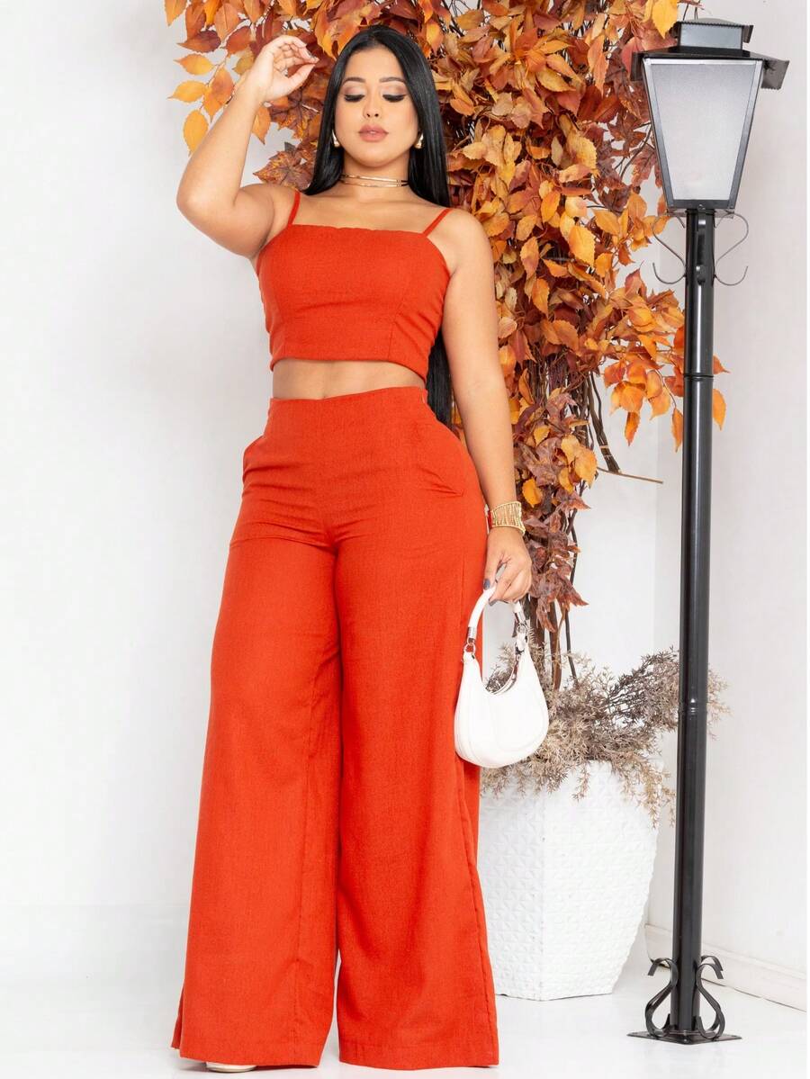Simple Casual Elegant Pocket Set Women Birthday Party Spring Set - Naranja Quemada - Ver 1
