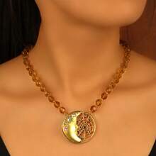 1 件中东阿拉伯风格水钻星星和月亮镂空网状金属吊坠项链，适合女士，适合派对、婚礼、节日佩戴