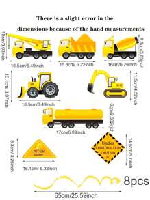 1set/8pcs,16pcs- Dinosaur Spiral Construction Theme Cartoon Engineering Vehicle Spiral Charm Engineering Car Birthday Party Decoration Spiral PendantFamily Party Wall Layout Theme Ceiling Decoration Yellow ExcavatorPendant Home Room Decor