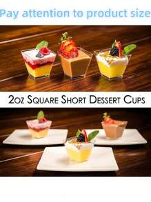 100 piezas Vasos transparentes para postres y gelatina con cucharas, vasos de postre mini reutilizables, suministros para fiestas, tazas para mouse cake, tazas para pudín, suministros para fiestas, viajes al aire libre y picnics