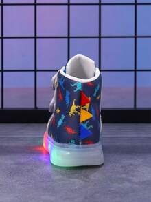 1 Pair Kids' Dinosaur LED Light Up Leather Sports Casual Shoes, New For Halloween & Christmas 2025 - Blue - View 4