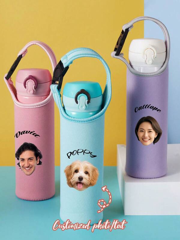 1/5Pcs Personalized Customized Photo/Text Outdoor Portable Water Bottle Sleeve, Available In Multiple Colors. A Cup Accessory Suitable For Outdoor Activities, Office Use, Travel, Gifting, Sports And Other Scenarios, As Well As A Portable Water Bottle Accessory.