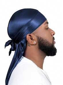 1pc Men Casual Solid Color Durag, Suitable For Daily Life, Made Of Polyester Fiber, Suitable For Spring, Summer And Autumn Halloween - Black - View 8