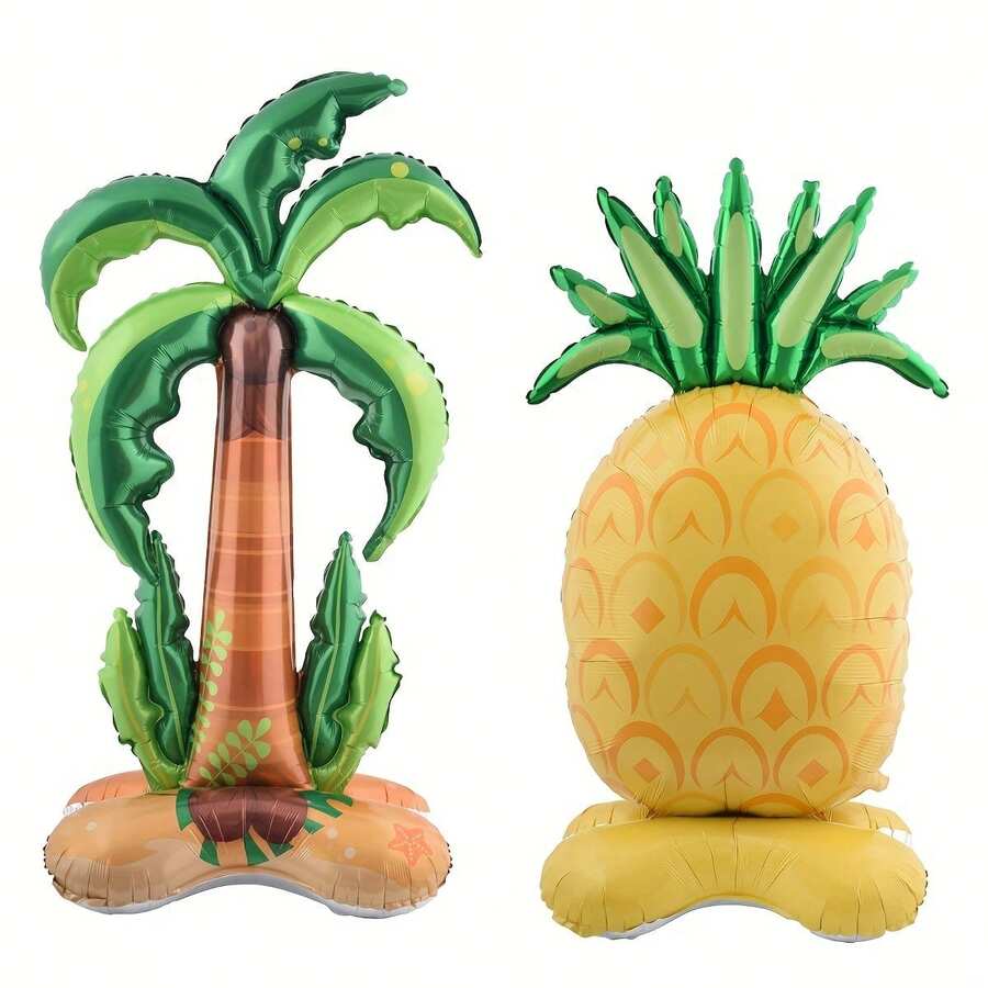kumozawa 1 个巨型 6 英尺直立椰子树和菠萝气球 - 夏日派对装饰，夏威夷主题，自封铝膜，非常适合海滩和卢奥派对，夏日派对装饰|热带派对装饰|充气热带装饰，夏日派对装饰