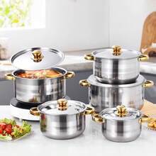 High- Quality Cookware Set - Stainless Steel, 5 Pots With 5 Lids - Dual Handles, Suitable For Home And Restaurant Use, Ideal For Healthy Cooking - Silver-5-piece Set - View 8