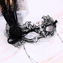 JEWELRYWE Women's Feather Masquerade Mask, Venetian Costume Mask, Party Supplies, Suitable For Halloween, Christmas, Mardi Gras, Venetian Festival, Carnival, Bar Dance, Cosplay, Costume Events, Performances, Fashion Shows - màu đen - Xem 7