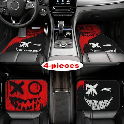 Suitable For All Car Models, 4-Piece Set Halloween  Pattern Car Carpet, All-Season Vehicle Carpet With Non-Slip Base, Easy-To-Clean Car Interior Accessories
