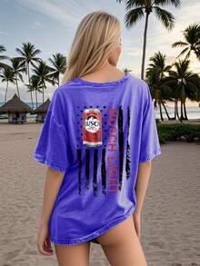 Busch Light"American Retro Printed Hip-Hop Loose Cotton Washed Men's And Women's T-Shirt - 寶藍色 - 查看 1