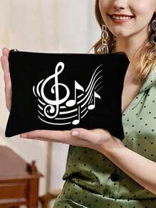 Vibrant Musical Note Print Canvas Cosmetic Bag, Durable, Versatile, And Stylish Shopping Companion -Perfect Gift For Music Fans , Travel Small Items Portable Storage Pouch, Gift,Makeup Bag,Women's Simple And Large Capacity Travel Makeup Bag, Earphones,Data Cable,Accessory Storage, Coin Bag, Suitable For Men And Women, Birthdays, Holidays, Back To School, Vacation, Beach, Travel