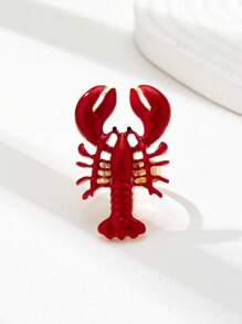1 pièce Bague à motif homard émaillé, bague au thème marin d'été, crustacé, bijoux de plage, accessoires de vacances bord de mer pour femmes