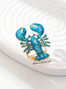 1 pièce Bague à motif homard émaillé, bague au thème marin d'été, crustacé, bijoux de plage, accessoires de vacances bord de mer pour femmes