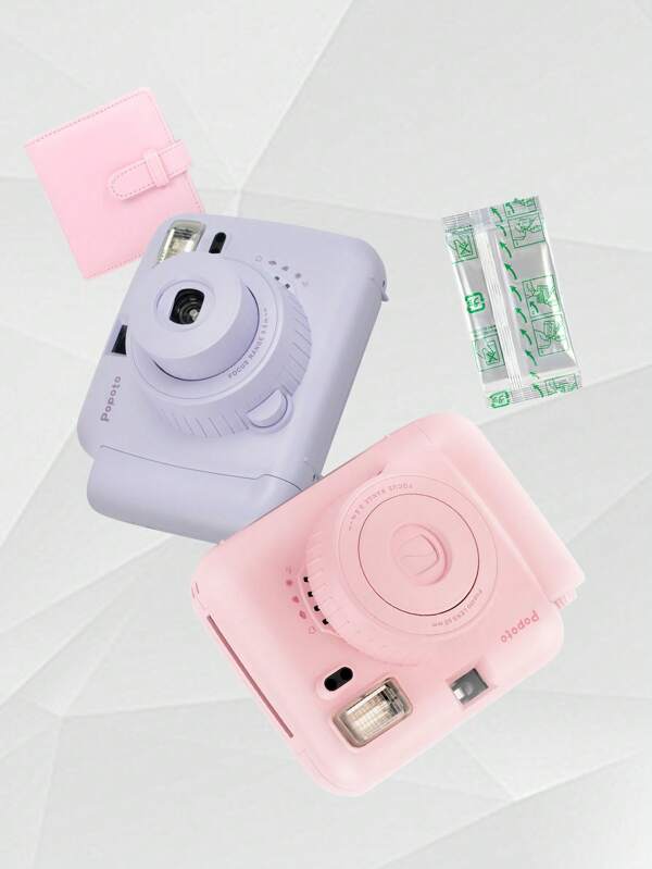 popoto Cámara instantánea Popoto, para películas mini instantáneas, con su propio flash, fotos físicas automáticas, varios modos de luz de relleno, registra buenos momentos, adecuada para niños y niñas, con 10 hojas de películas (no incluye la batería)