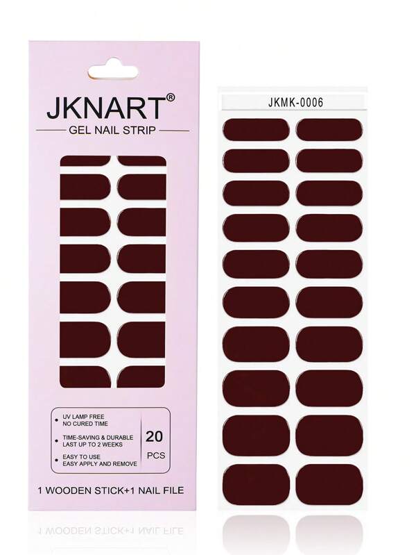 JKNART 20 Pcs Nail Wraps With 1 Nail File & 1 Wooden Stick, Full Coverage Self-Adhesive Nail Stickers For Daily & Party Manicure, Damage-Free And Easy To Apply