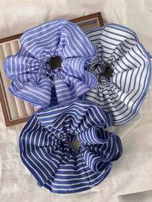 蓝色条纹大号发圈，休闲发髻发带，多功能发饰，头饰 - 彩色 - 查看 2