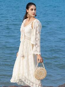 ENSPT Ein Stück braune, gefranste Beutelhandtasche, mit Kordelzug verschlossener gewebter Tasche mit Gras-Muster, Strandtasche für den Urlaub, eine runde Tasche aus kontrastierendem Ahornholz-Material mit abnehmbarer Innentasche, geeignet für Damen am Strand und im Resort, Perlenhandtasche, passend für Damen auf Strand- und Resort-Reisen