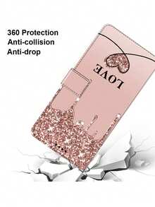 Artificial PU Leather Wallet Phone Case With Card Slot, Bling Heart Pattern, Kickstand, Suitable For Honor, Suitable As Gift For Friends And Couples With Lanyard Waterproof Shockproof Anti-Fall Scratch Resistant - Multicolor - View 3