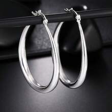 Hoa tai sóng hình bầu dục mạ bạc Sterling 925 dành cho nữ thời trang cưới đính hôn trang sức quyến rũ - Bạc - Xem 2