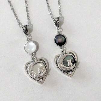 1 قلادة سحر بتصميم أنيق للقط والهلال القمري، قلادة حلية بتصميم قلب بسيط وعصري، مناسبة كهدية مجوهرات لارتداء اليومي للنساء في المناسبات