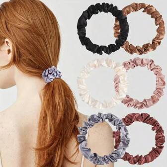 6-Pack Mini Ribbon Scrunchies - Suitable For Thick Hair, And Snag-Free Hair Ties, Curly Hair-Friendly Elastic Bands For Ponytails/Updos (Elegant Gift Box | Casual/Office/Party)