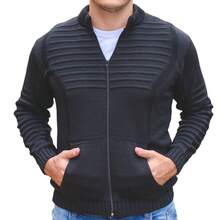 Men's Winter Coat Wool Knit Men's Jacket With Pocket And Zipper - Black - View 4