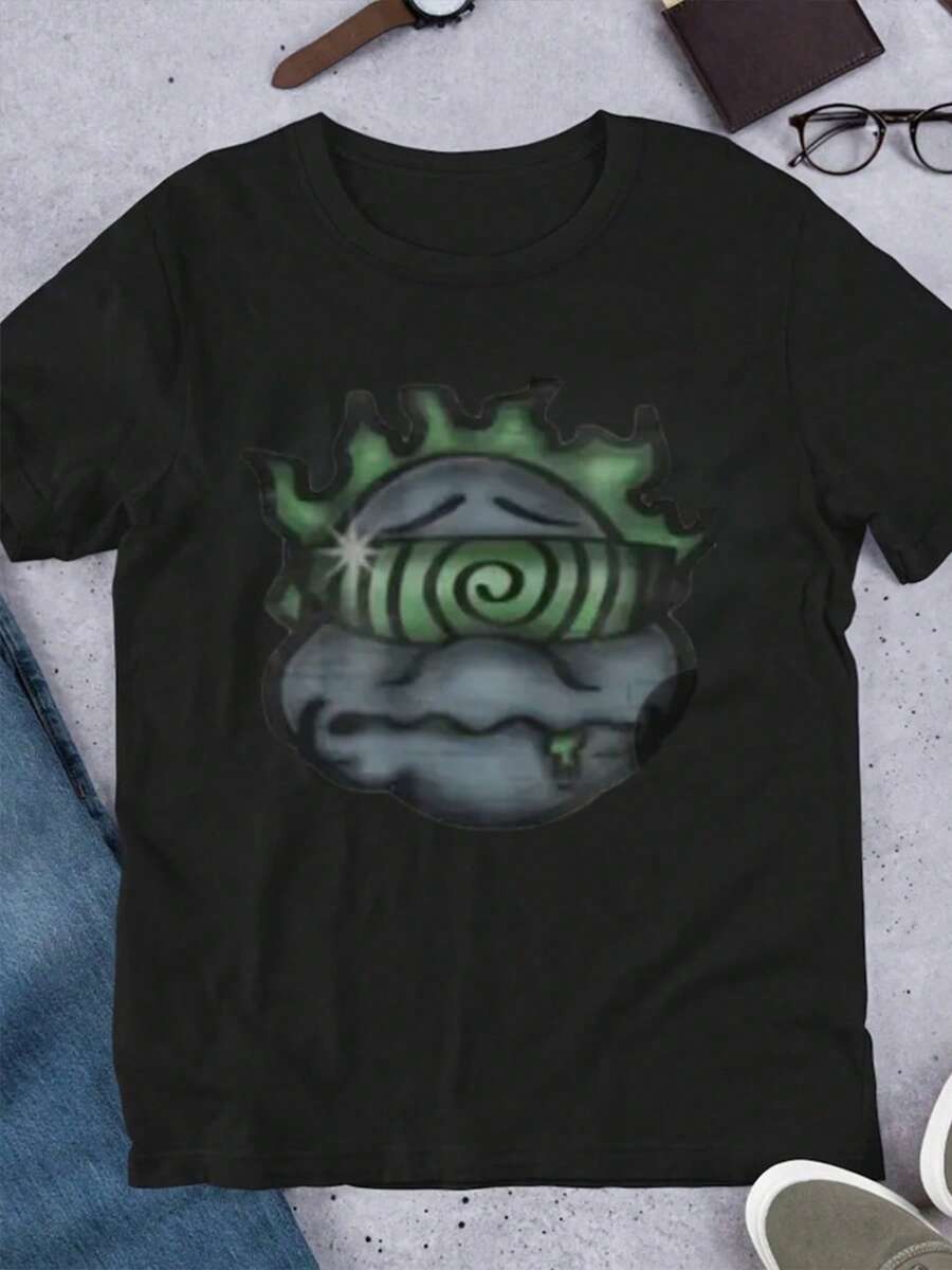 1pcs Hypnotic Spiral Men's Funny TShirts Graphic Tees 100% Pure Cotton Ideal Choice For Casual Wear - 黑色 - 查看 1