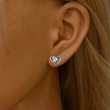 A Pair Of S925 Sterling Silver Diamond Stud Earrings Collection, The Diamond Of Love: Sterling Silver And Diamond Stud Earrings Fashion Collection